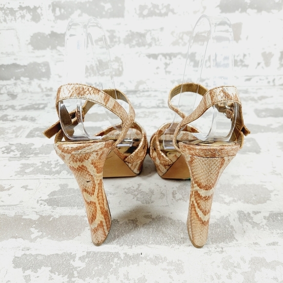 Sam Edelman Taryn Snakeskin Brown Tan High Heel Platform Sandals T703 - Picture 6 of 13